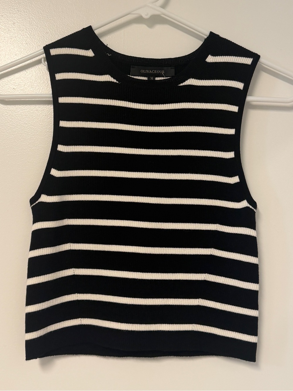 Olivaceous Black & White Striped Knit Sleeveless Top NWT